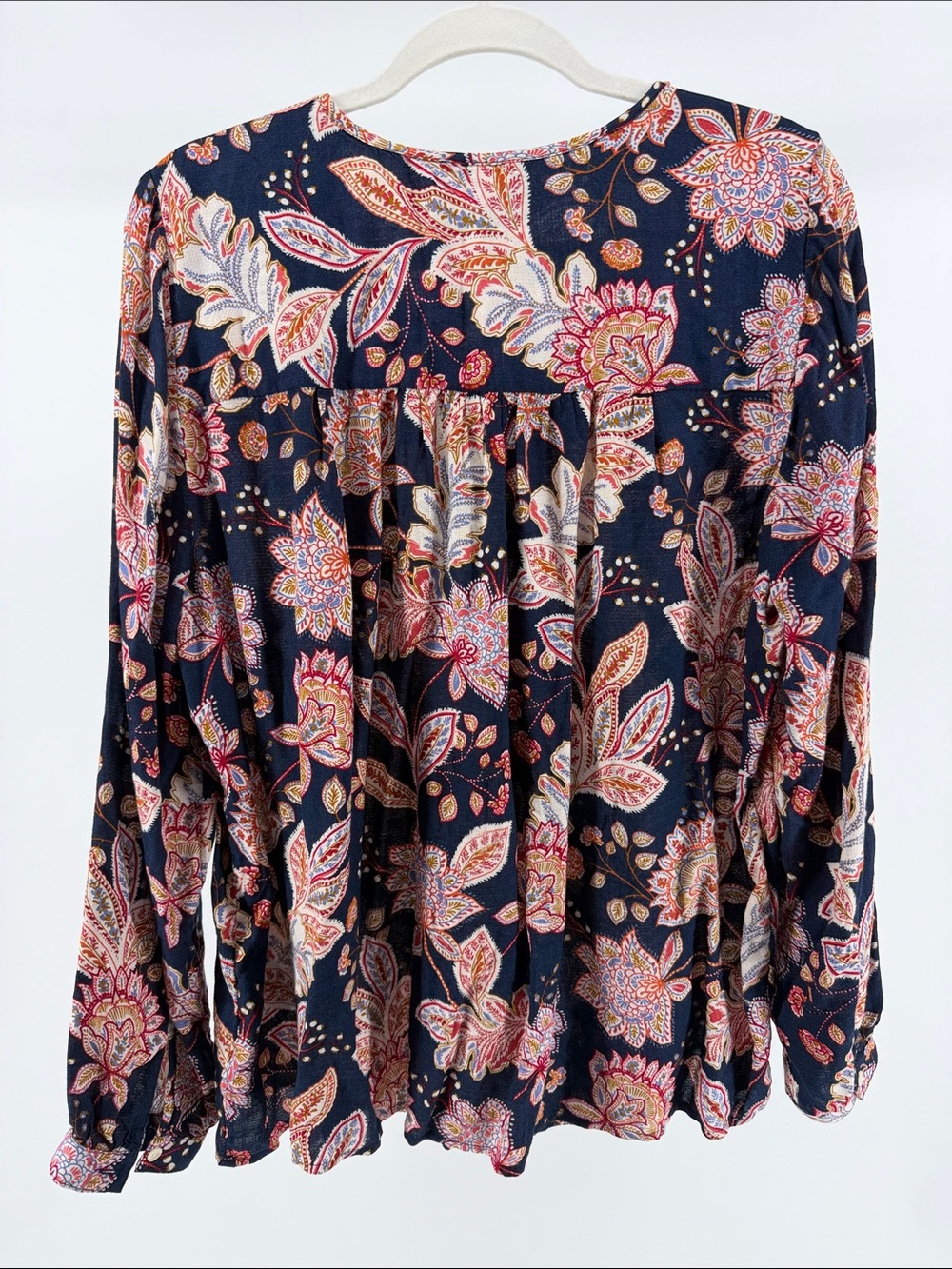 Lucky Brand Navy Boho Printed Tie Neck Long Sleeve Peasant Blouse, Women's XL - Picture 6 of 6